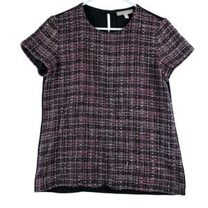 Banana Republic Metallic Wool Blend Tweed Plaid Front Women's Small Career Fall